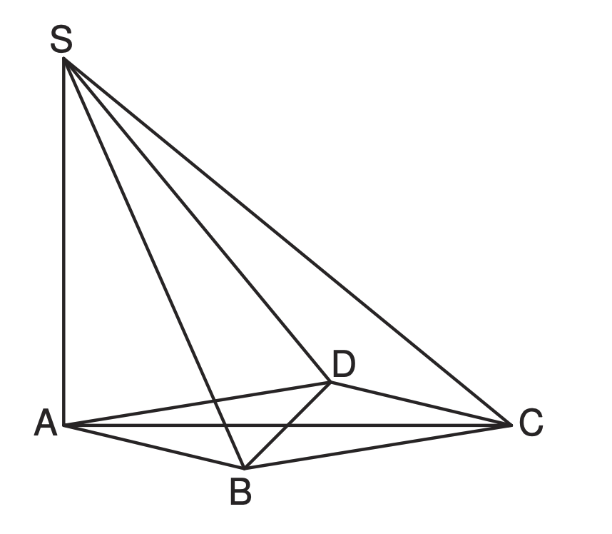 Geometrische Skizze: Basis A-B-C, Spitze S links oben, innerer Punkt D, mehrere verbindende Linien.